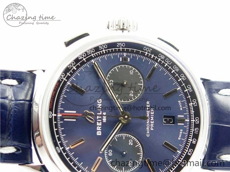 Premier B01 Chrono SS 42mm GF 1:1 Best Edition Blue Dial on Blue Leather Strap A7750