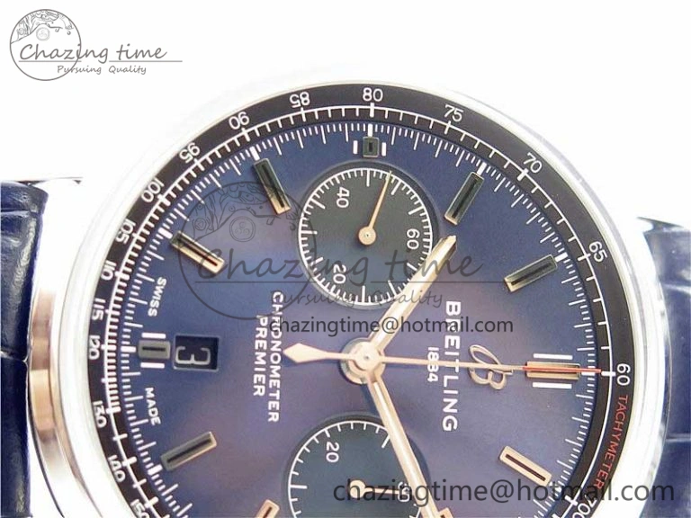 Premier B01 Chrono SS 42mm GF 1:1 Best Edition Blue Dial on Blue Leather Strap A7750
