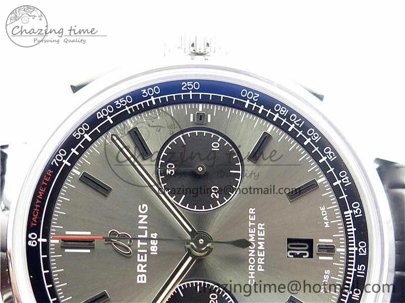 Premier B01 Chrono SS 42mm GF 1:1 Best Edition Gray Black Dial on Black Leather Strap A7750