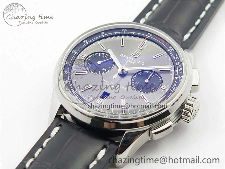 Premier B01 Chrono SS 42mm GF 1:1 Best Edition Gray Black Dial on Black Leather Strap A7750