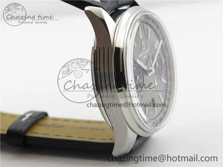 Premier B01 Chrono SS 42mm GF 1:1 Best Edition Gray Black Dial on Black Leather Strap A7750
