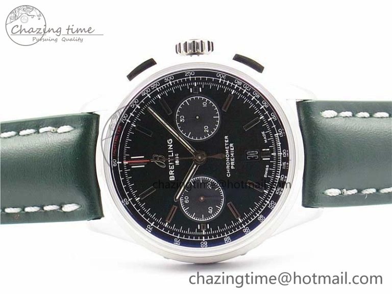 Premier B01 Chrono SS 42mm GF 1:1 Best Edition Green Dial on Green Leather Strap A7750