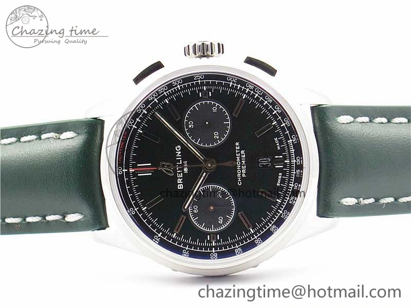 Premier B01 Chrono SS 42mm GF 1:1 Best Edition Green Dial on Green Leather Strap A7750