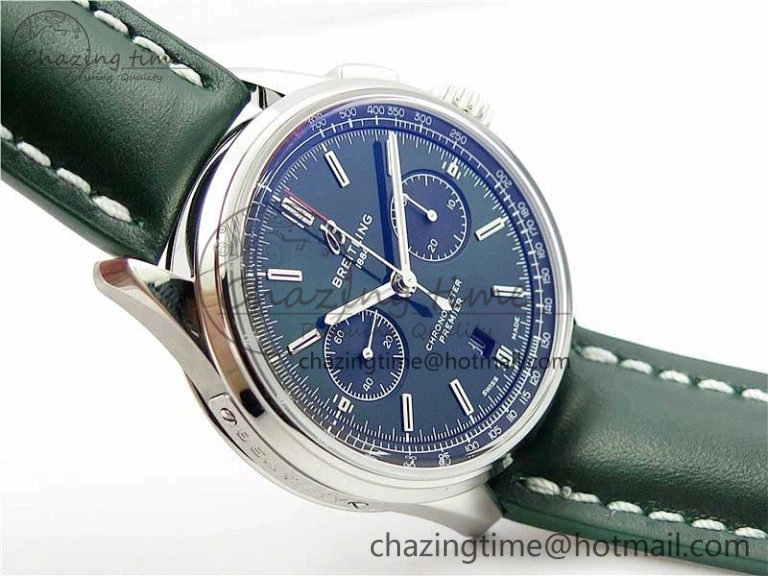 Premier B01 Chrono SS 42mm GF 1:1 Best Edition Green Dial on Green Leather Strap A7750