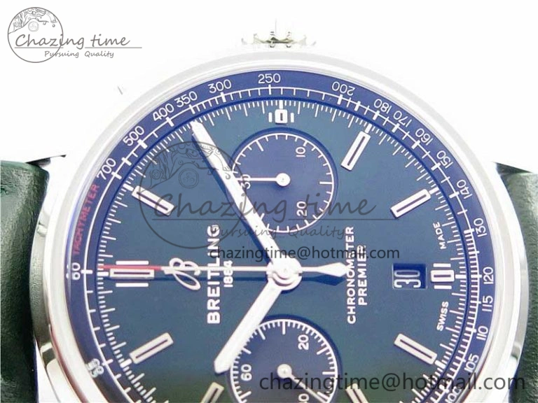 Premier B01 Chrono SS 42mm GF 1:1 Best Edition Green Dial on Green Leather Strap A7750