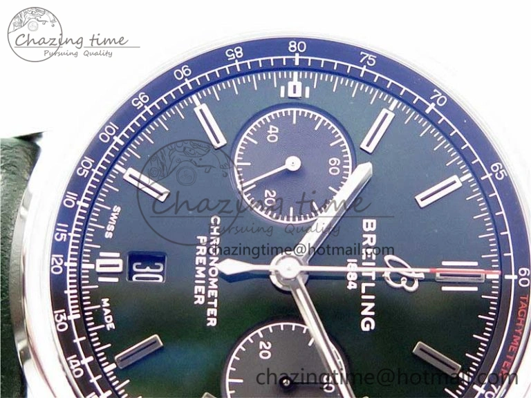 Premier B01 Chrono SS 42mm GF 1:1 Best Edition Green Dial on Green Leather Strap A7750