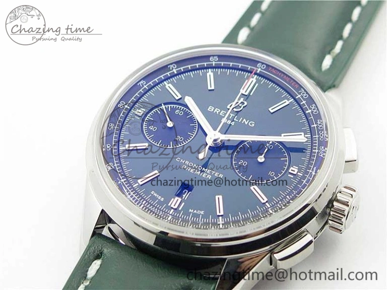 Premier B01 Chrono SS 42mm GF 1:1 Best Edition Green Dial on Green Leather Strap A7750