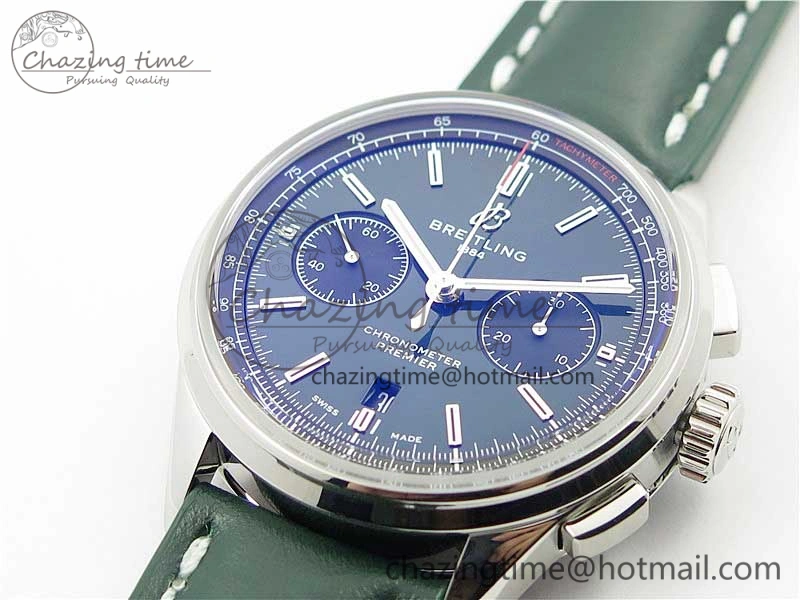 Premier B01 Chrono SS 42mm GF 1:1 Best Edition Green Dial on Green Leather Strap A7750