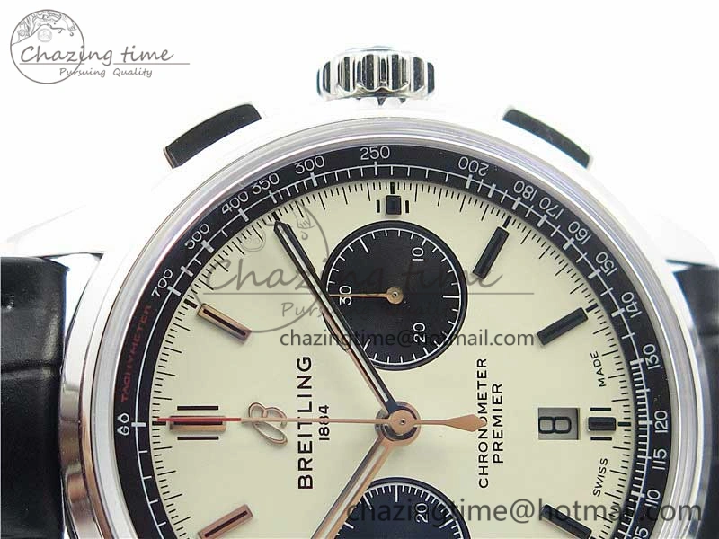 Premier B01 Chrono SS 42mm GF 1:1 Best Edition White Black Dial on Black Leather Strap A7750