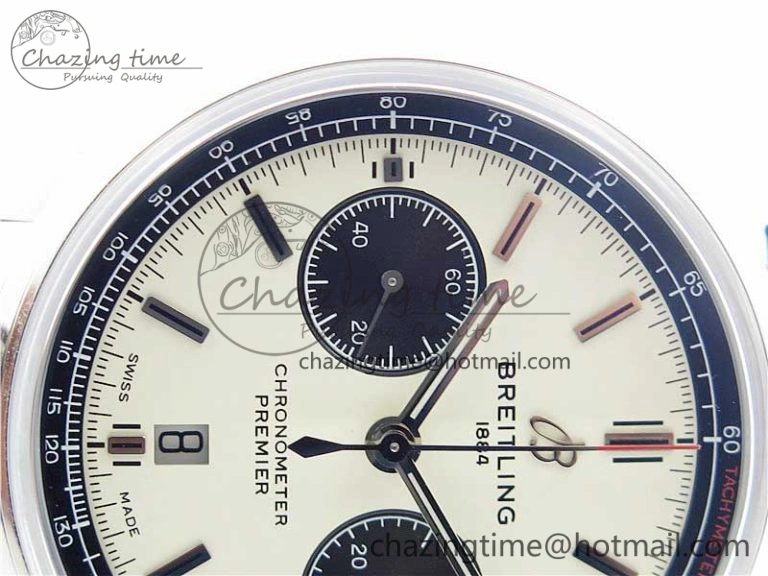 Premier B01 Chrono SS 42mm GF 1:1 Best Edition White Black Dial on Black Leather Strap A7750