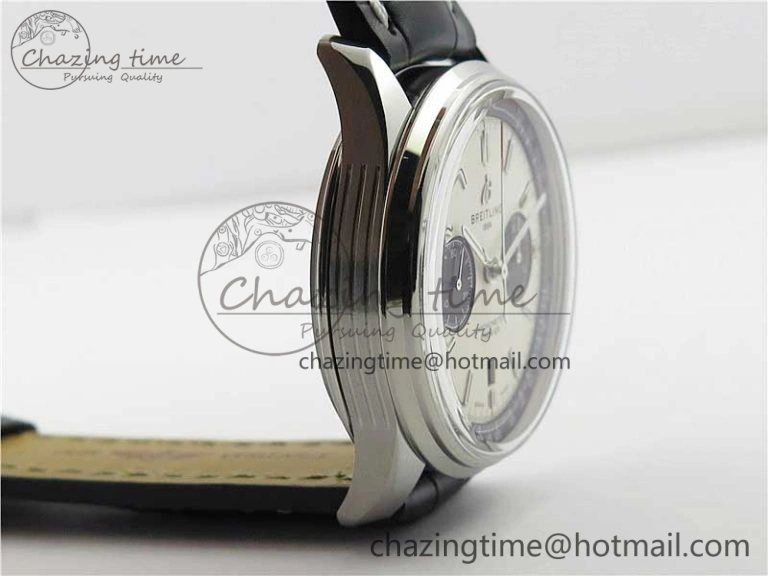 Premier B01 Chrono SS 42mm GF 1:1 Best Edition White Black Dial on Black Leather Strap A7750