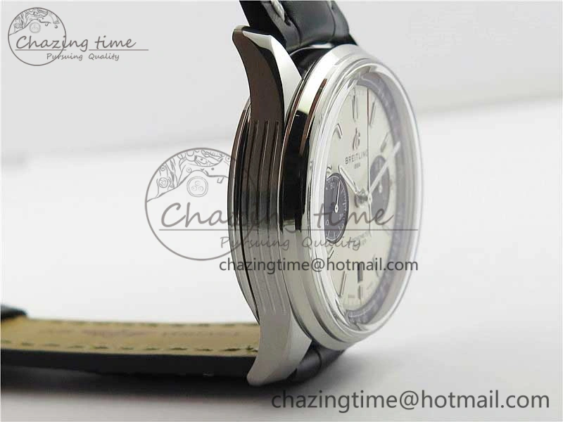 Premier B01 Chrono SS 42mm GF 1:1 Best Edition White Black Dial on Black Leather Strap A7750
