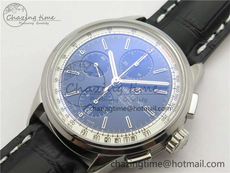 Premier Chronograph 42 BLS 1:1 Best Edition Black Dial on Black Leather Strap A7750