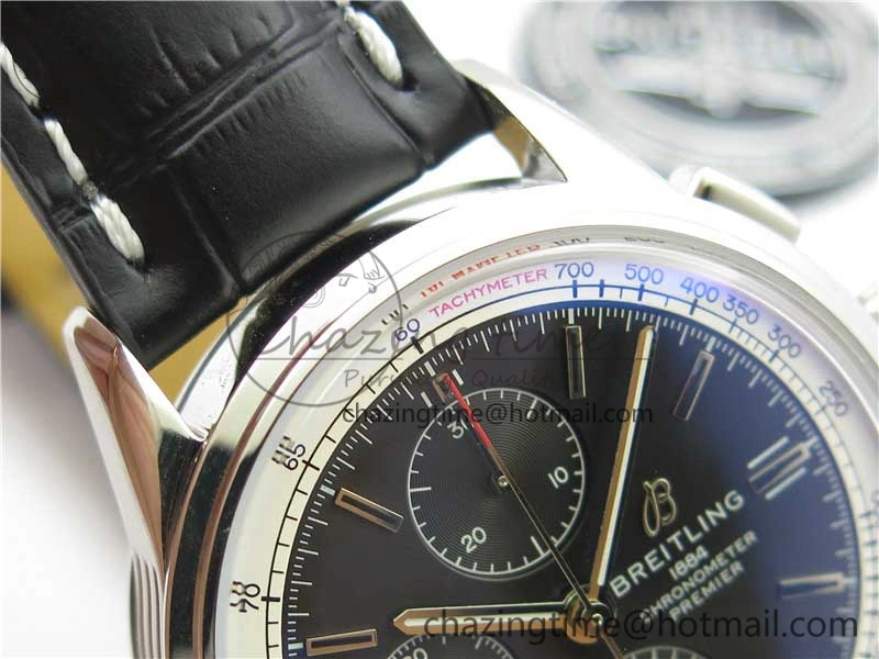 Premier Chronograph 42 BLS 1:1 Best Edition Black Dial on Black Leather Strap A7750
