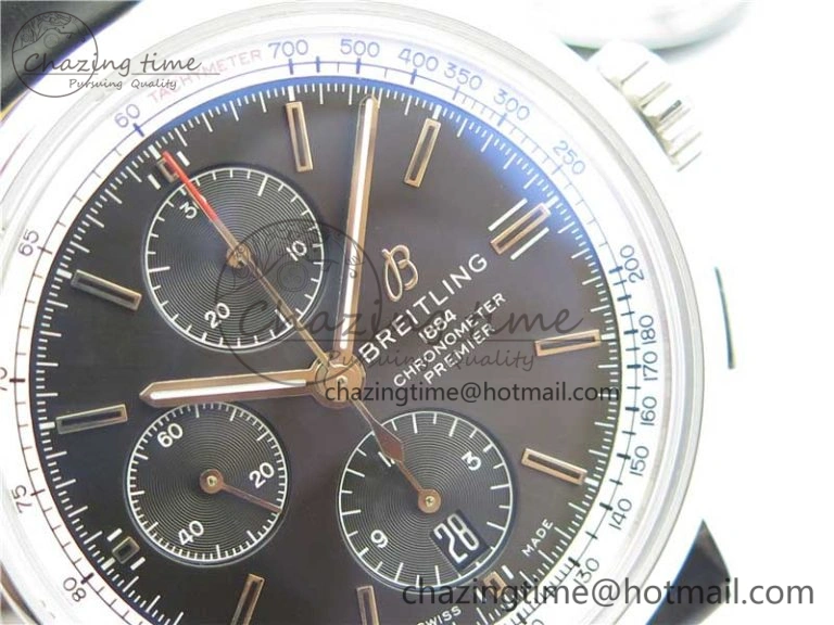 Premier Chronograph 42 BLS 1:1 Best Edition Black Dial on Black Leather Strap A7750