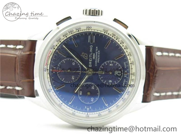 Premier Chronograph 42 BLS 1:1 Best Edition Blue Dial on Brown Leather Strap A7750