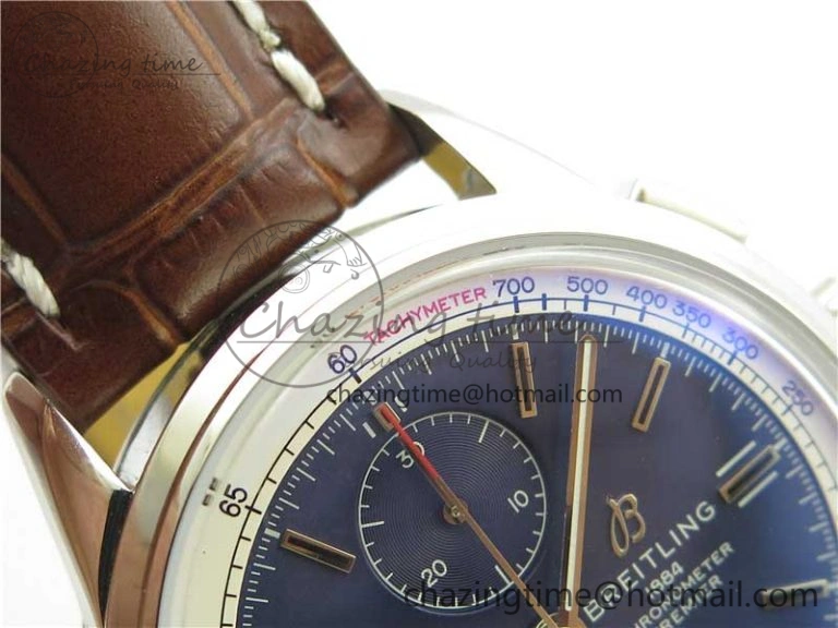 Premier Chronograph 42 BLS 1:1 Best Edition Blue Dial on Brown Leather Strap A7750