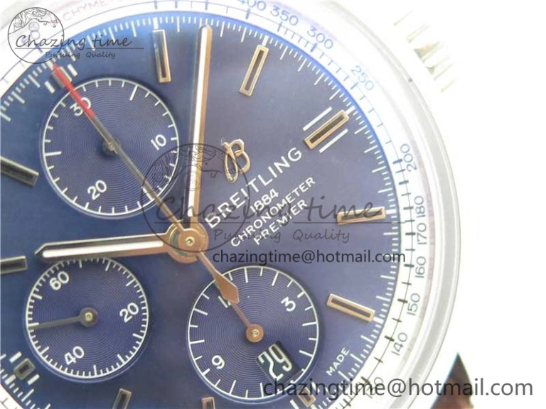 Premier Chronograph 42 BLS 1:1 Best Edition Blue Dial on Brown Leather Strap A7750