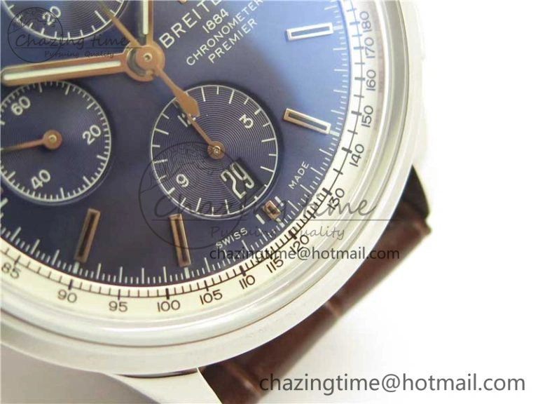 Premier Chronograph 42 BLS 1:1 Best Edition Blue Dial on Brown Leather Strap A7750