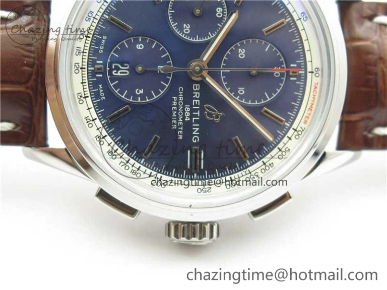 Premier Chronograph 42 BLS 1:1 Best Edition Blue Dial on Brown Leather Strap A7750