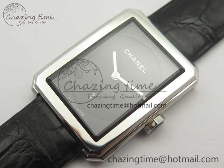 Premiere Boy de Chanel LMF 1:1 Best Edition Black Textured Dial on Black Crocodile Strap Jap Quartz