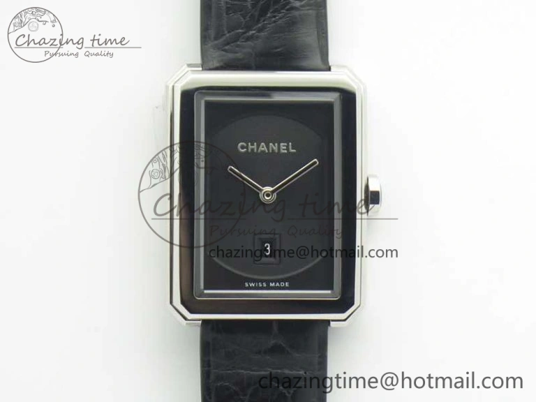 Premiere Boy de Chanel LMF 1:1 Best Edition Black Textured Dial on Black Crocodile Strap Jap Quartz
