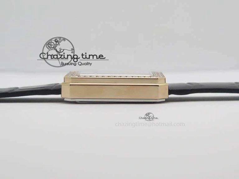 Premiere RG Camellia Silver Skeleton Dial Diamond Bezel On Black Leather Strap