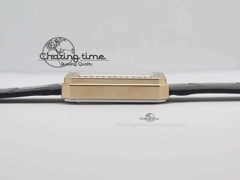 Premiere RG Camellia Silver Skeleton Dial Diamond Bezel On Black Leather Strap