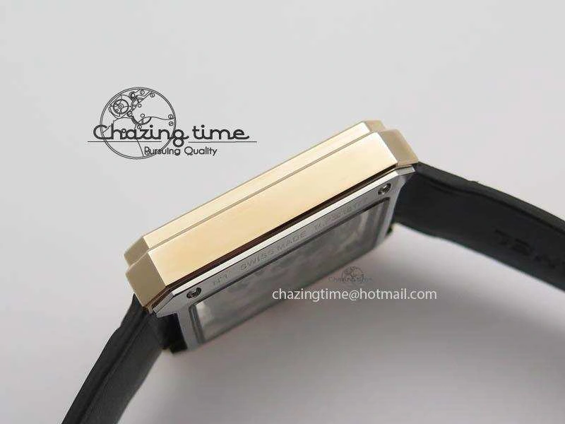 Premiere RG Camellia Silver Skeleton Dial Diamond Bezel On Black Leather Strap