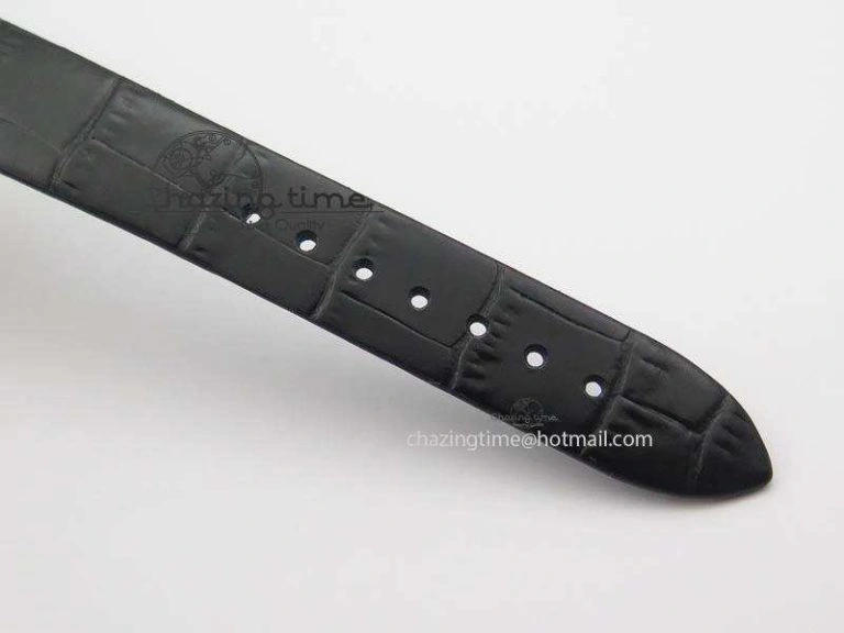 Premiere RG Camellia Silver Skeleton Dial Diamond Bezel On Black Leather Strap