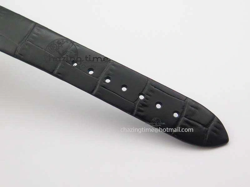 Premiere RG Camellia Silver Skeleton Dial Diamond Bezel On Black Leather Strap