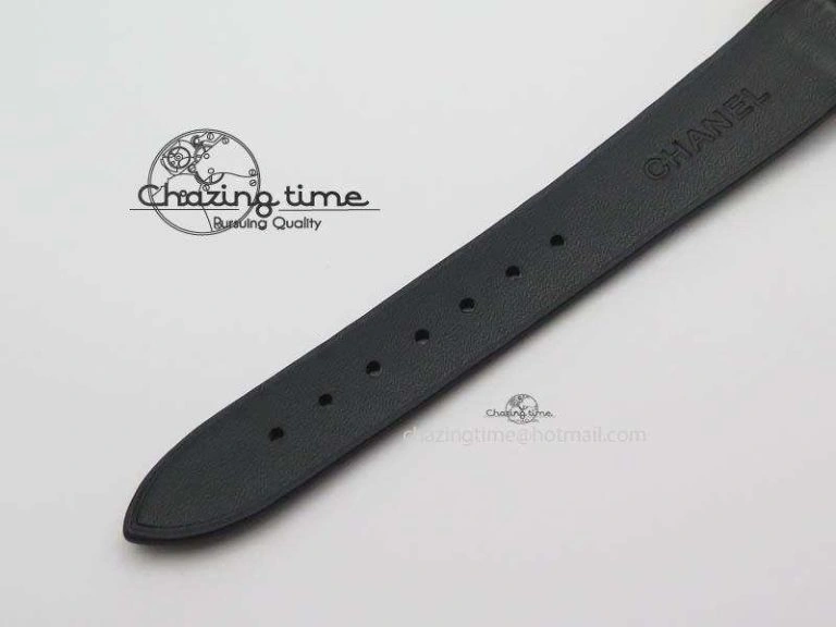 Premiere RG Camellia Silver Skeleton Dial Diamond Bezel On Black Leather Strap