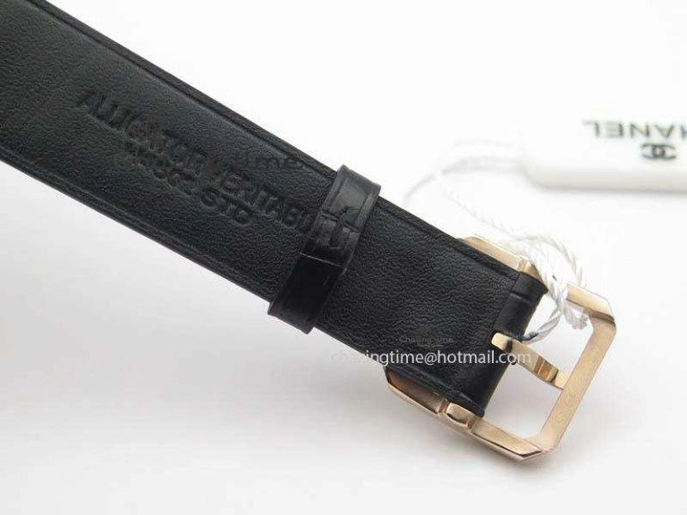 Premiere RG Camellia Silver Skeleton Dial Diamond Bezel On Black Leather Strap