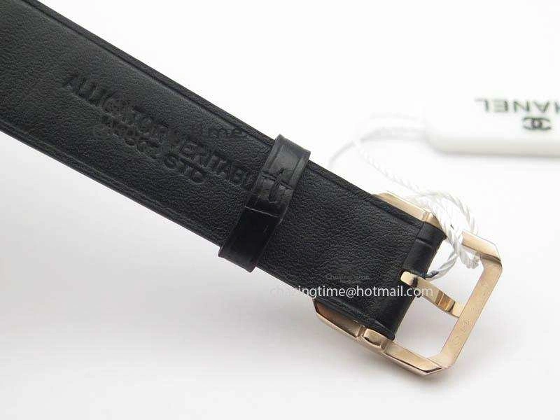 Premiere RG Camellia Silver Skeleton Dial Diamond Bezel On Black Leather Strap
