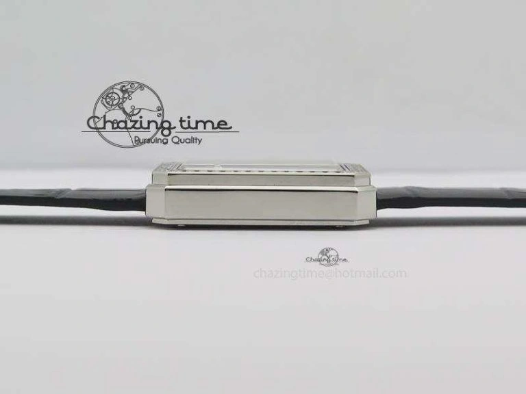 Premiere SS Camellia Silver Skeleton Dial Diamond Bezel On Black Leather Strap