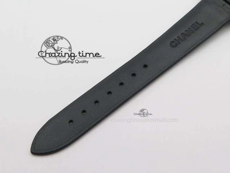 Premiere SS Camellia Silver Skeleton Dial Diamond Bezel On Black Leather Strap