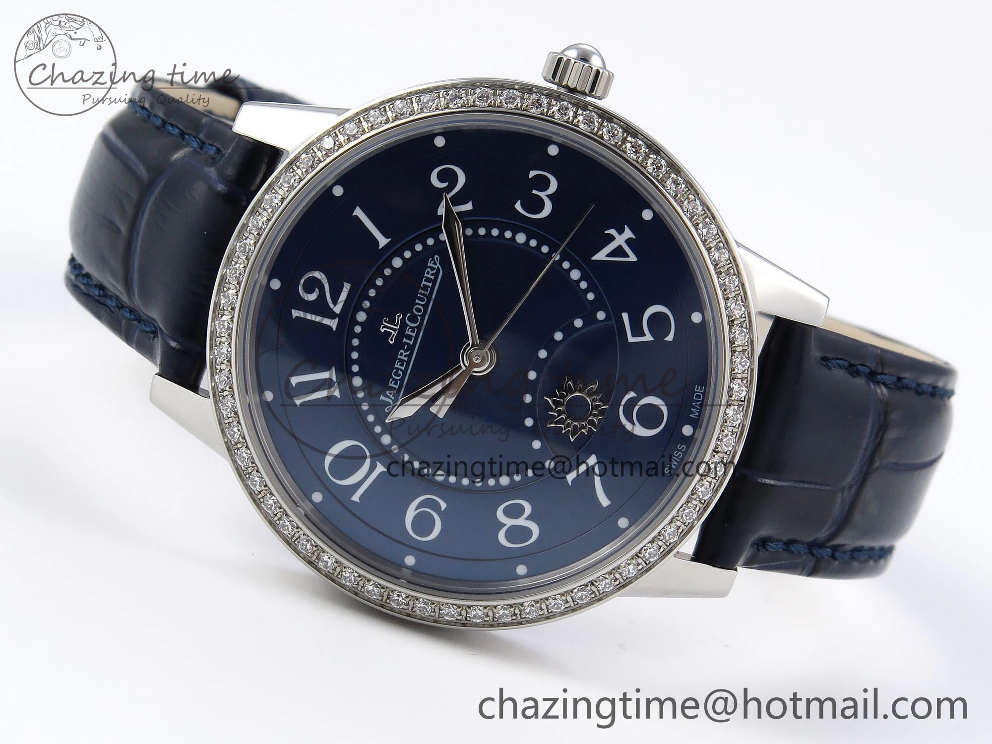 RENDEZ-VOUS NIGHT & DAY SS APSF 1:1 BEST EDITION BLUE TEXTURED DIAL DIAMONDS BEZEL ON BLUE LEATHER STRAP SA898