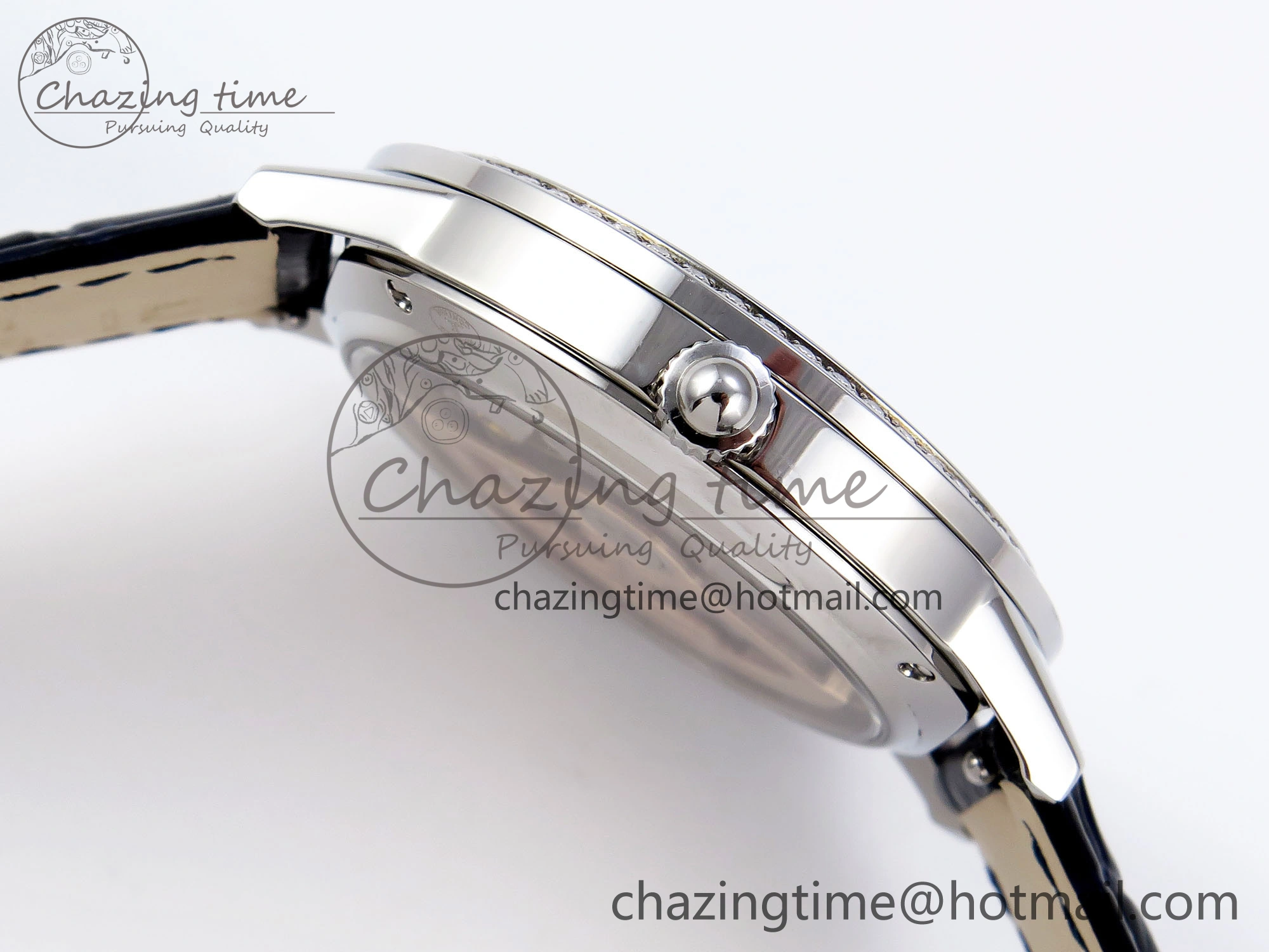 RENDEZ-VOUS NIGHT & DAY SS APSF 1:1 BEST EDITION BLUE TEXTURED DIAL DIAMONDS BEZEL ON BLUE LEATHER STRAP SA898