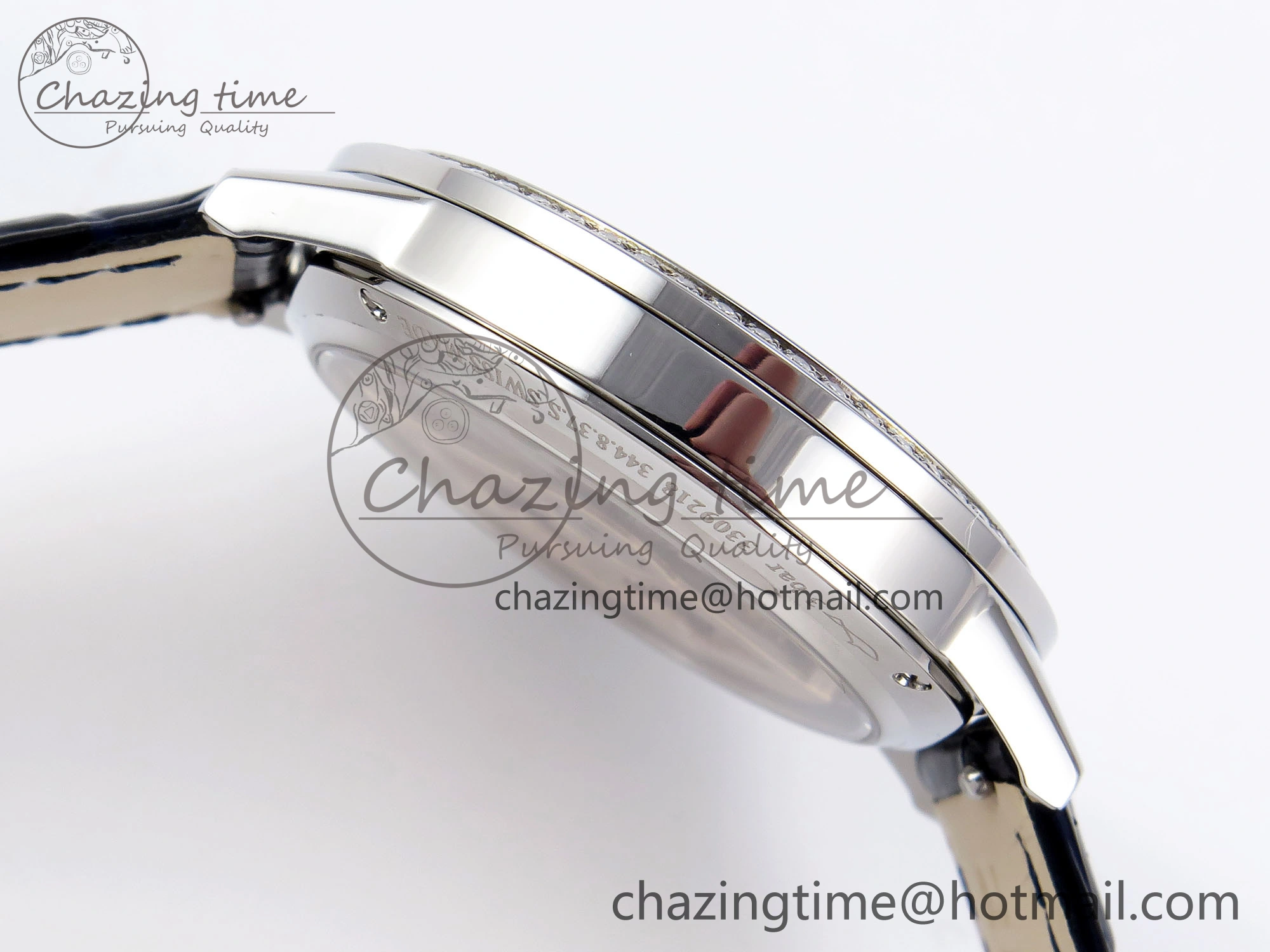 RENDEZ-VOUS NIGHT & DAY SS APSF 1:1 BEST EDITION BLUE TEXTURED DIAL DIAMONDS BEZEL ON BLUE LEATHER STRAP SA898