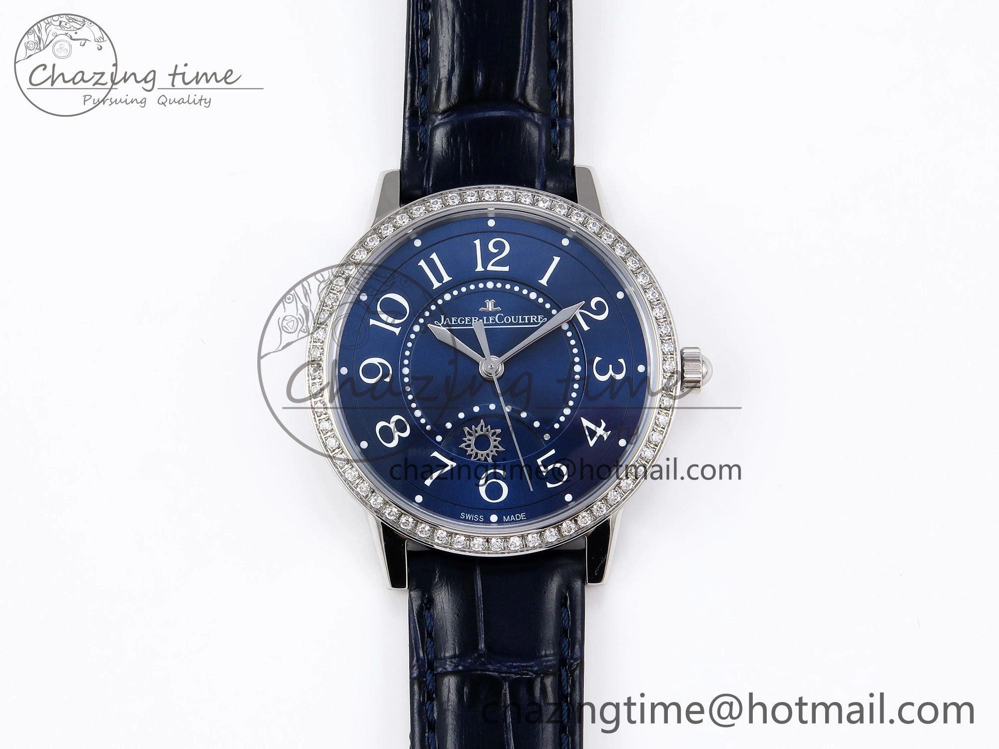 RENDEZ-VOUS NIGHT & DAY SS APSF 1:1 BEST EDITION BLUE TEXTURED DIAL DIAMONDS BEZEL ON BLUE LEATHER STRAP SA898