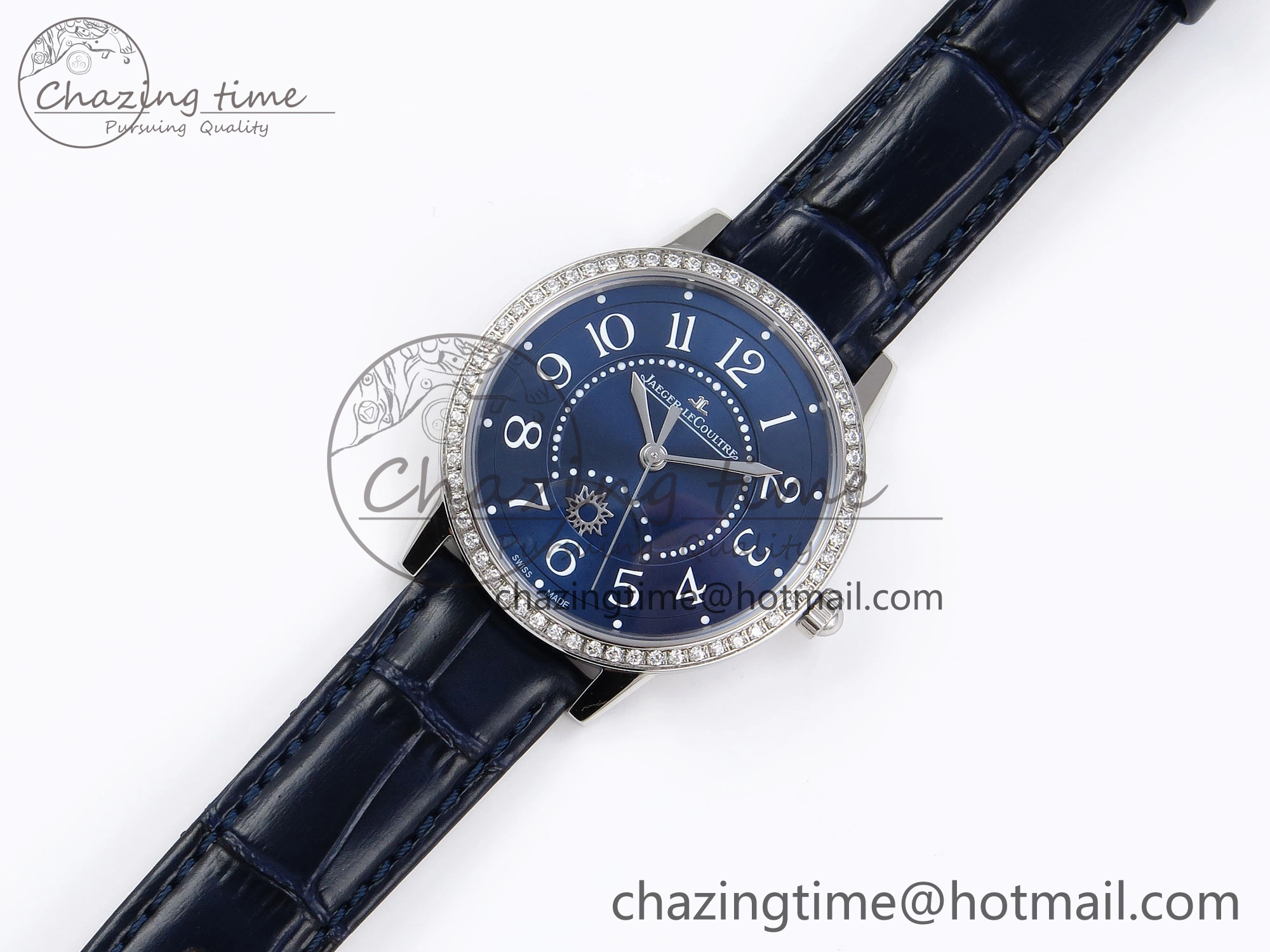 RENDEZ-VOUS NIGHT & DAY SS APSF 1:1 BEST EDITION BLUE TEXTURED DIAL DIAMONDS BEZEL ON BLUE LEATHER STRAP SA898