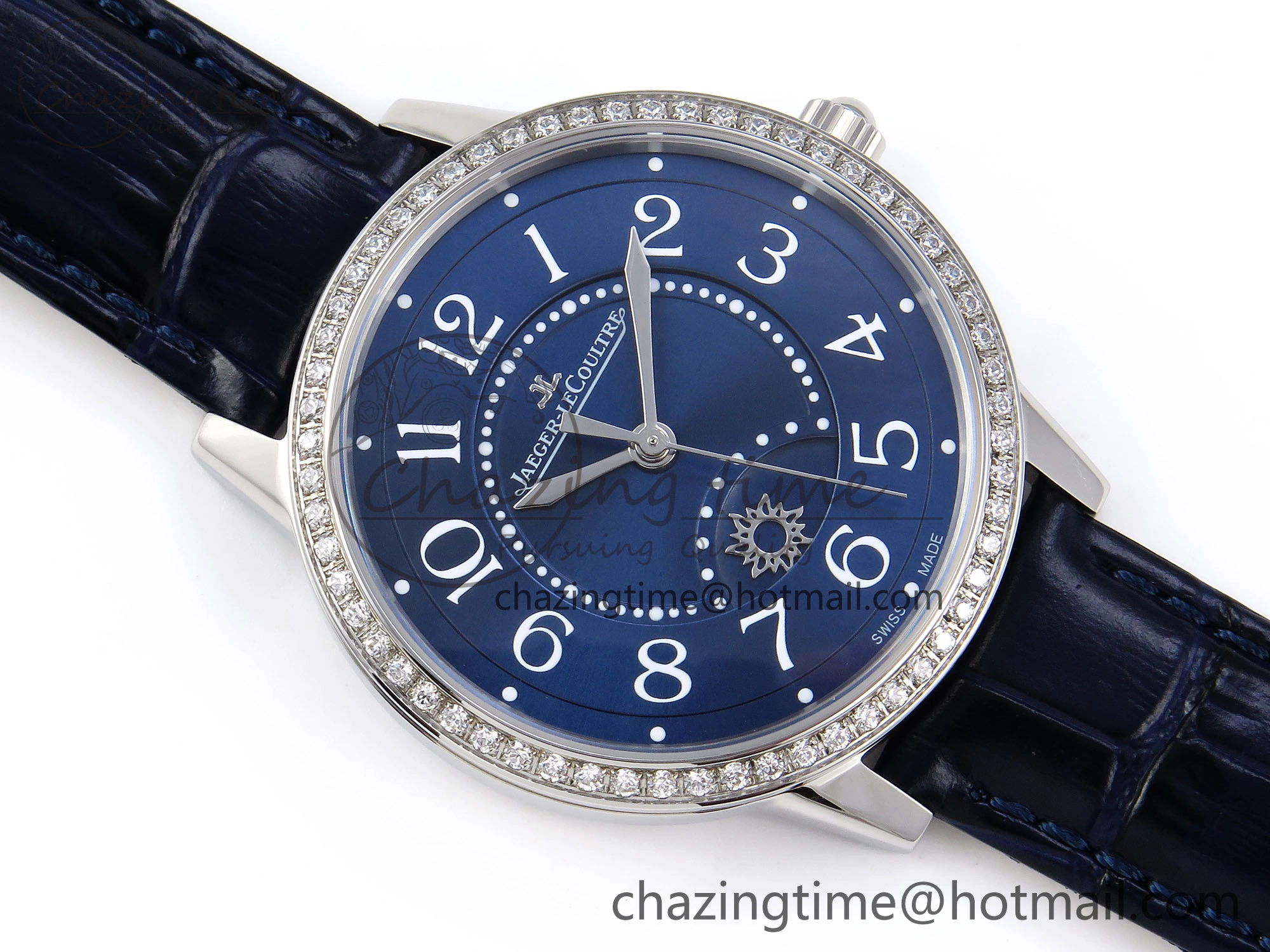 RENDEZ-VOUS NIGHT & DAY SS APSF 1:1 BEST EDITION BLUE TEXTURED DIAL DIAMONDS BEZEL ON BLUE LEATHER STRAP SA898