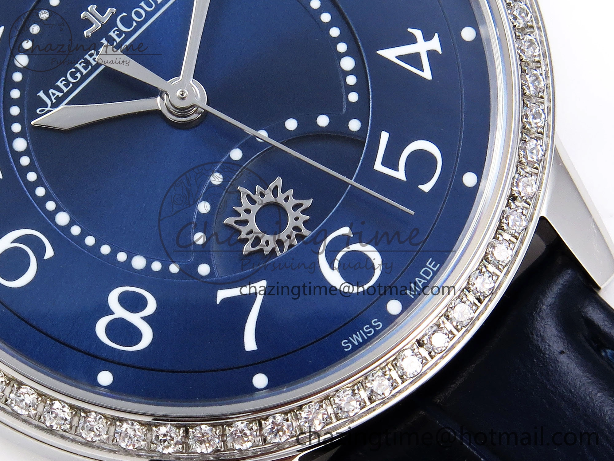 RENDEZ-VOUS NIGHT & DAY SS APSF 1:1 BEST EDITION BLUE TEXTURED DIAL DIAMONDS BEZEL ON BLUE LEATHER STRAP SA898