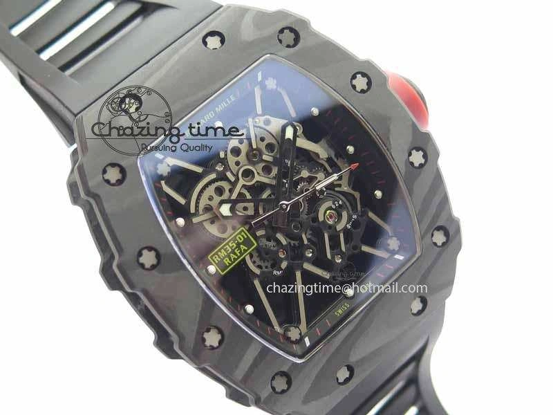 RM 035-01 Forged Carbon KVF Best Edition Black Skeleton Dial Red On Rubber Strap MIYOTA8215