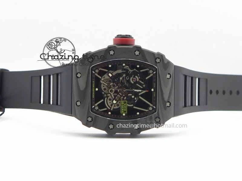 RM 035-01 Forged Carbon KVF Best Edition Black Skeleton Dial Red On Rubber Strap MIYOTA8215