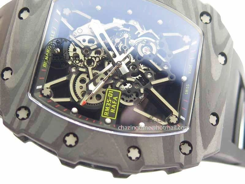 RM 035-01 Forged Carbon KVF Best Edition Black Skeleton Dial Red On Rubber Strap MIYOTA8215