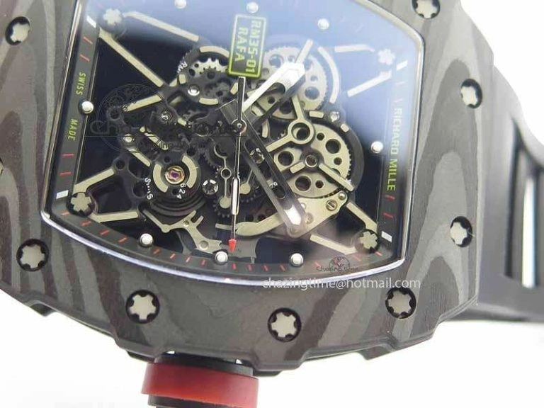 RM 035-01 Forged Carbon KVF Best Edition Black Skeleton Dial Red On Rubber Strap MIYOTA8215