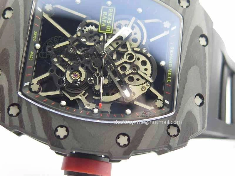 RM 035-01 Forged Carbon KVF Best Edition Black Skeleton Dial Red On Rubber Strap MIYOTA8215