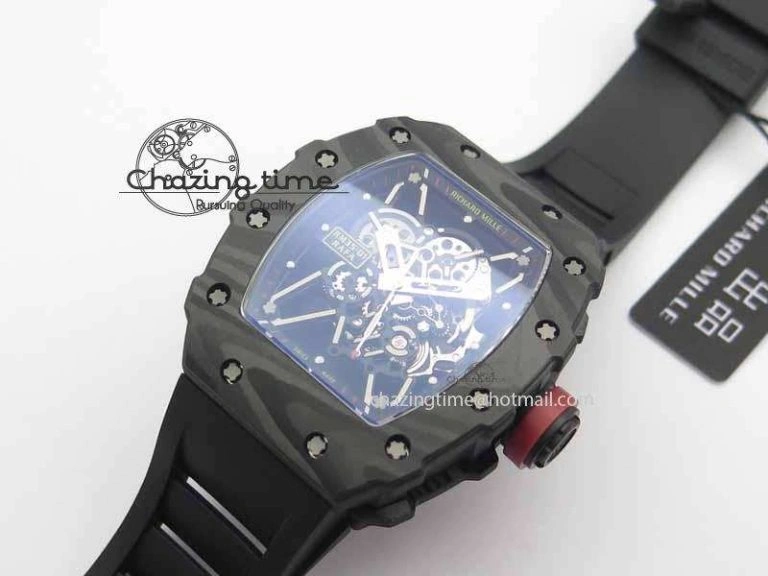 RM 035-01 Forged Carbon KVF Best Edition Black Skeleton Dial Red On Rubber Strap MIYOTA8215