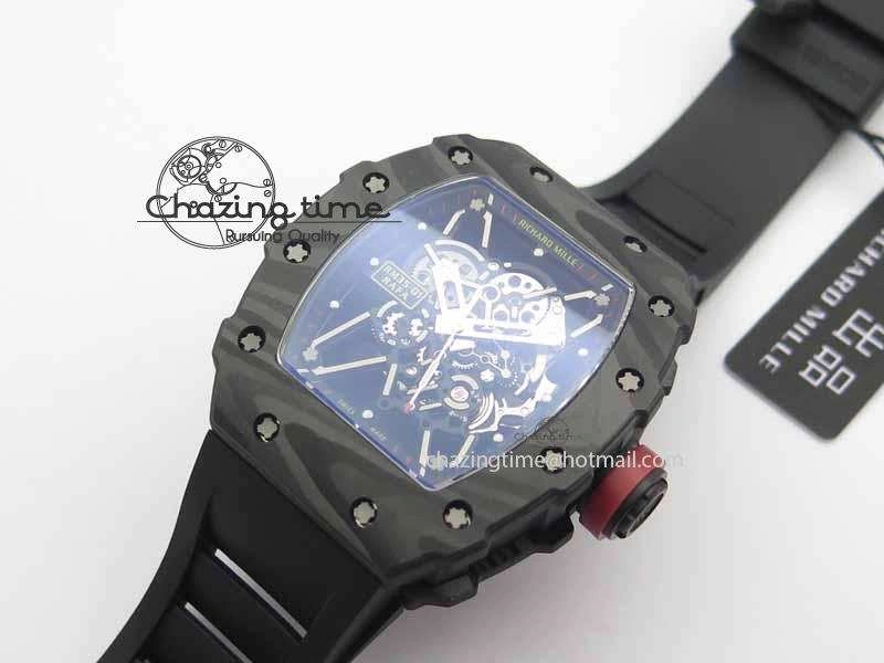 RM 035-01 Forged Carbon KVF Best Edition Black Skeleton Dial Red On Rubber Strap MIYOTA8215